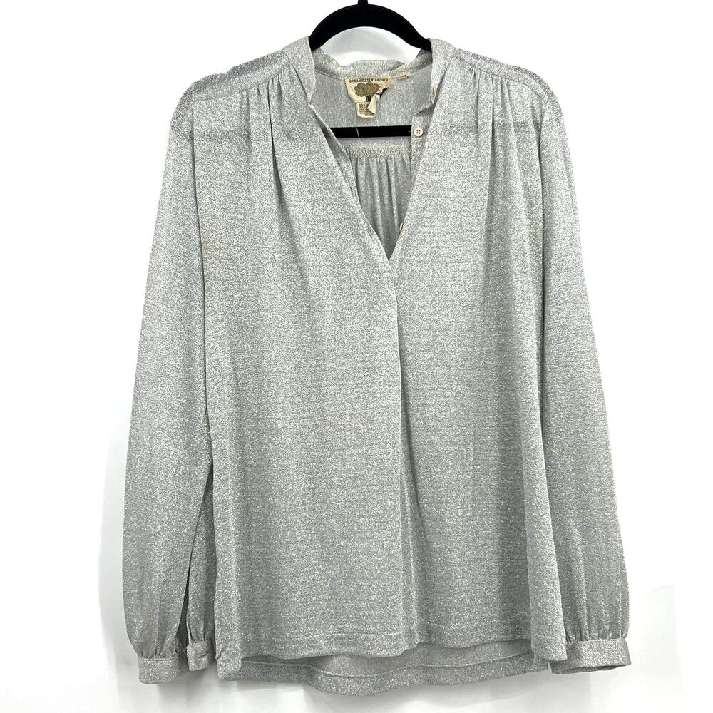 Organically Grown by Arpeja Silver Metallic Sheer Long Sleeve Blouse Loose M